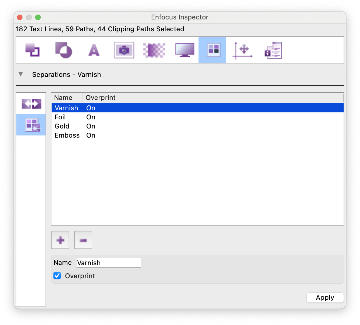 Applying finishing colors to objects in the Inspector.