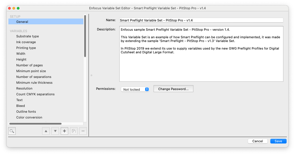 Default variable set